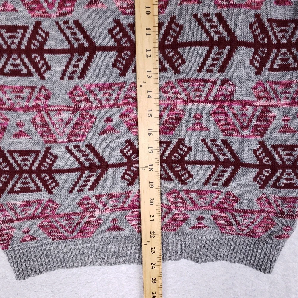 American Eagle‎ Womens Hooded Sweater Small Gray Burgundy Boho Casual